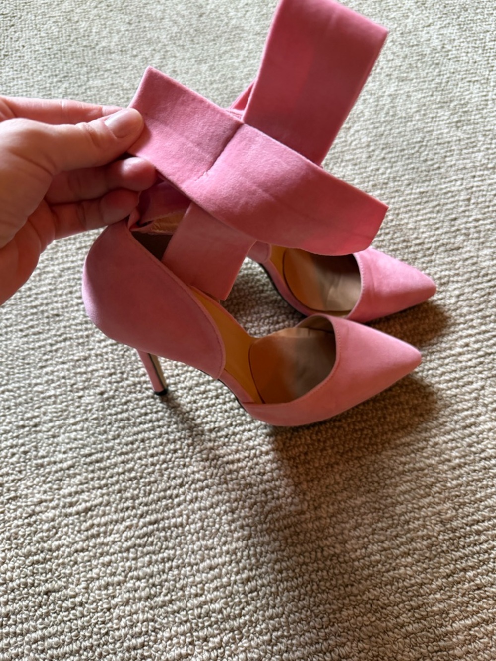 Women's Pink Pointed-Toe High Heel Pumps with Wide Ankle Strap